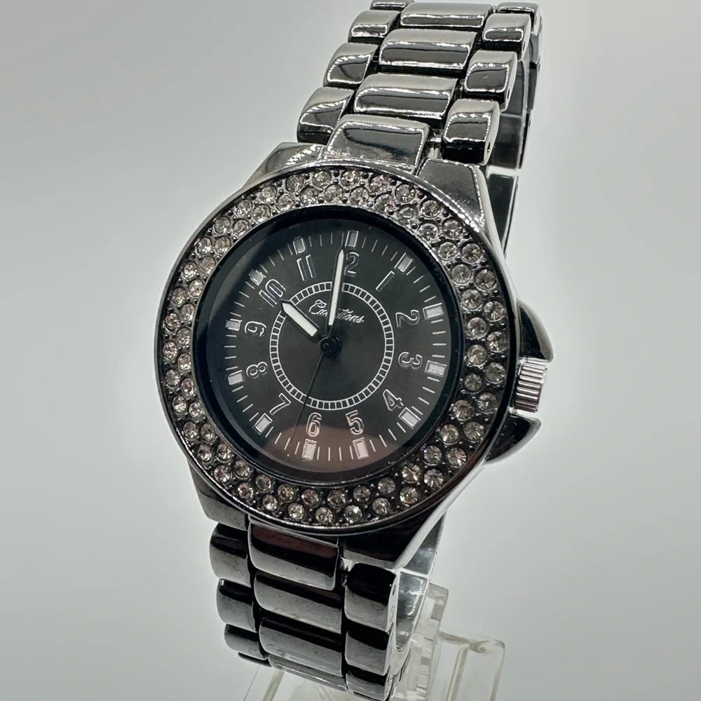 Men’s Curations Brand Black Chrome and Rhinestone Quartz Watch - Picture 1 of 8